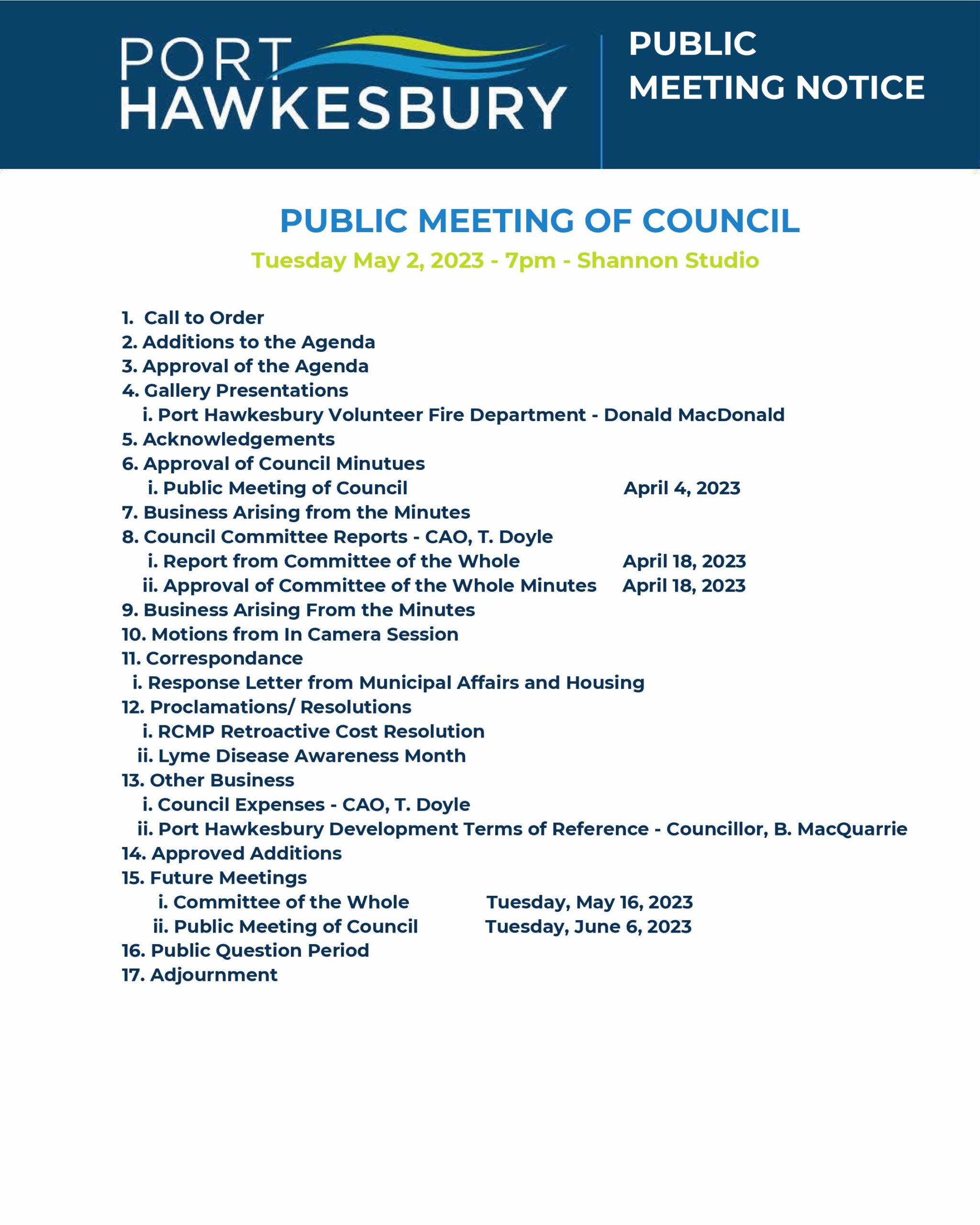 Public Meeting of Council – May 2, 2023