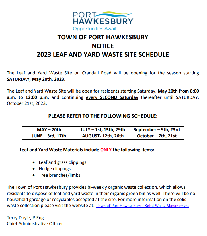 Leaf and Yard Waste Site Schedule 2023
