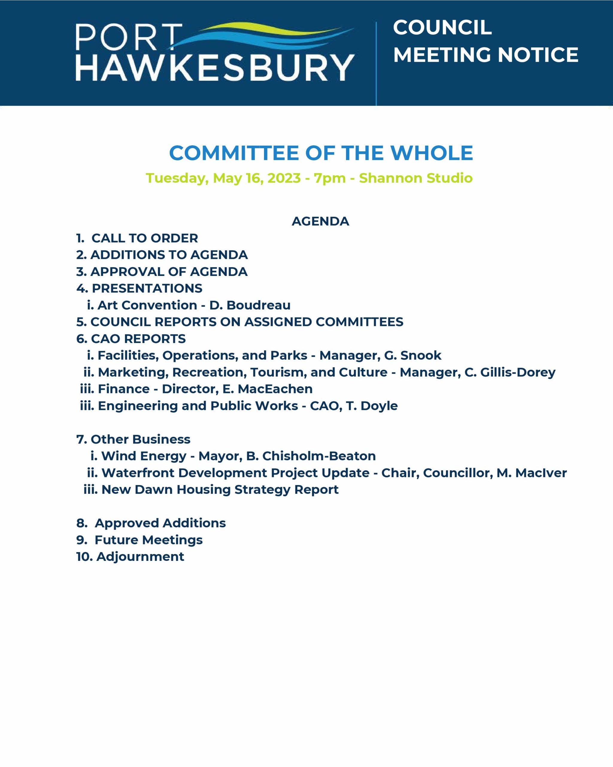 Committee of the Whole May 16, 2023