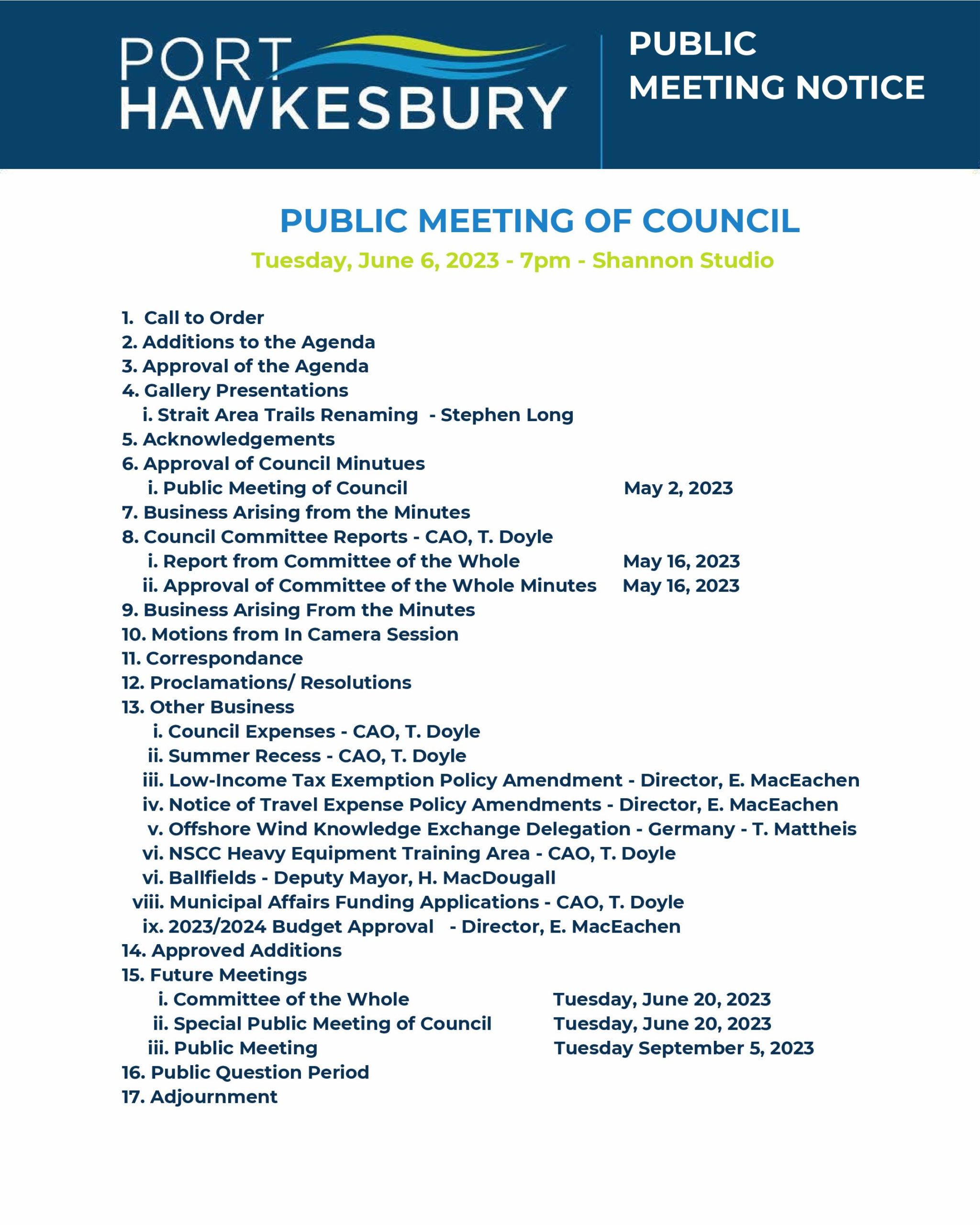 Public Meeting of Council – June 6, 2023