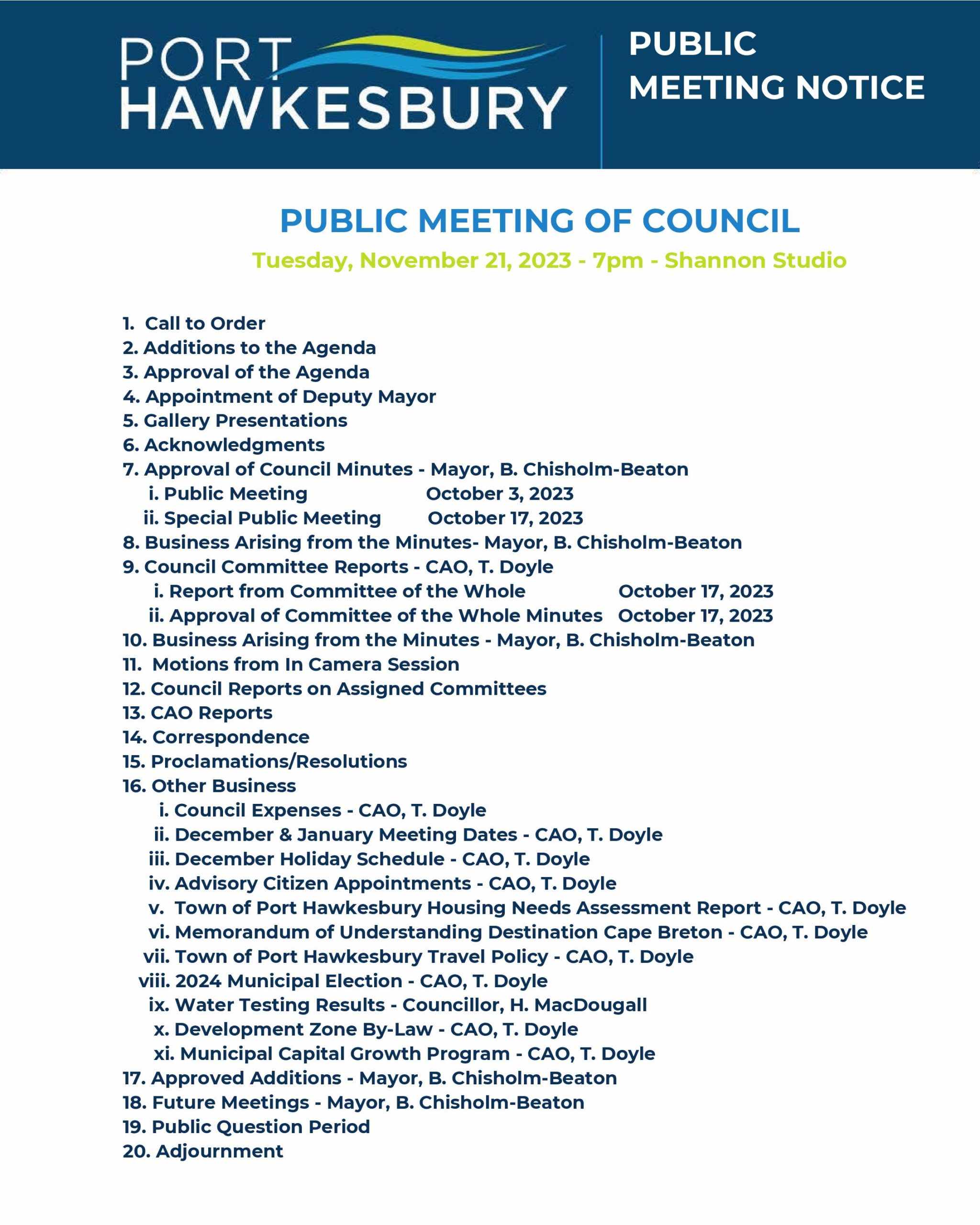 Joint Public Meeting of Council/ Committee of the Whole