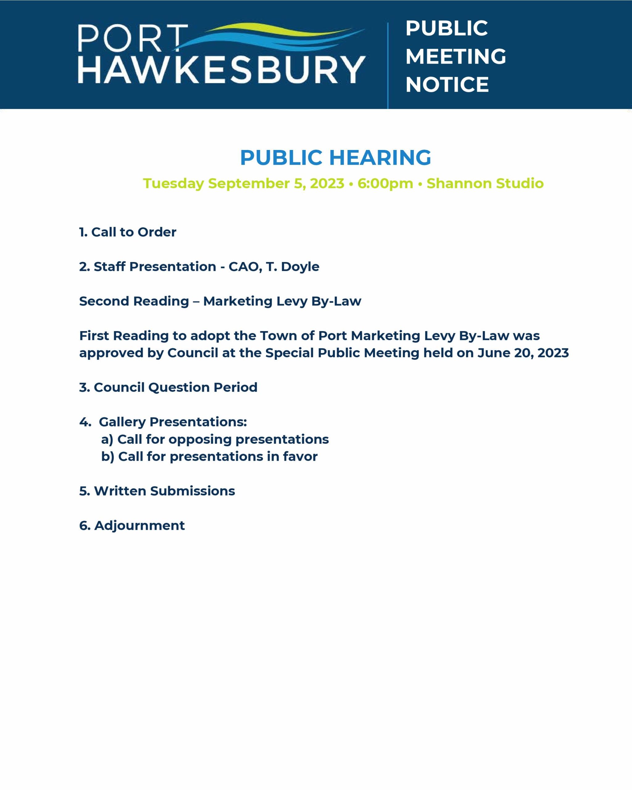 Public Hearing – September 5 2023