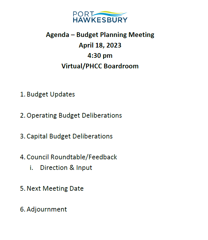 Budget Planning Meeting of Council – April 18 2023