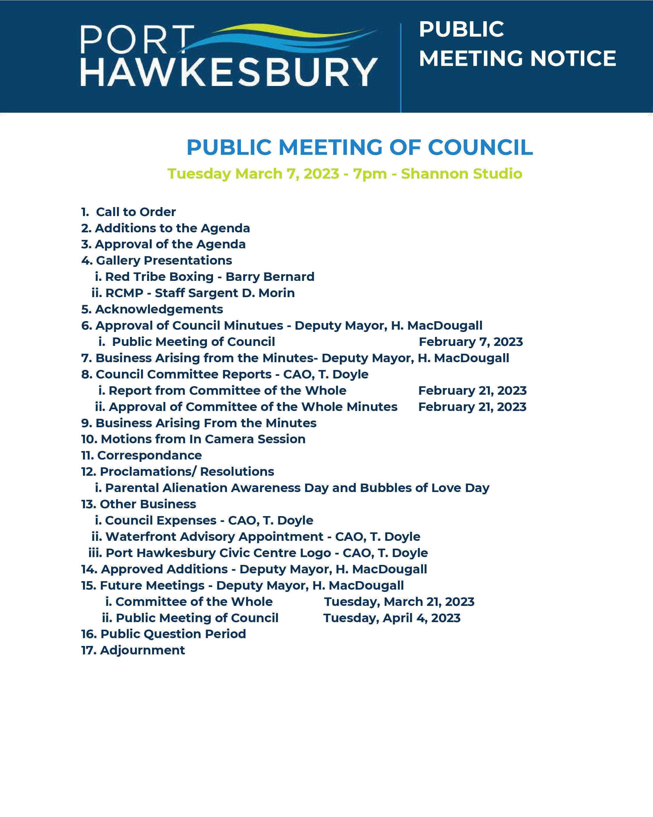 Public Meeting of Council – March 7, 2023