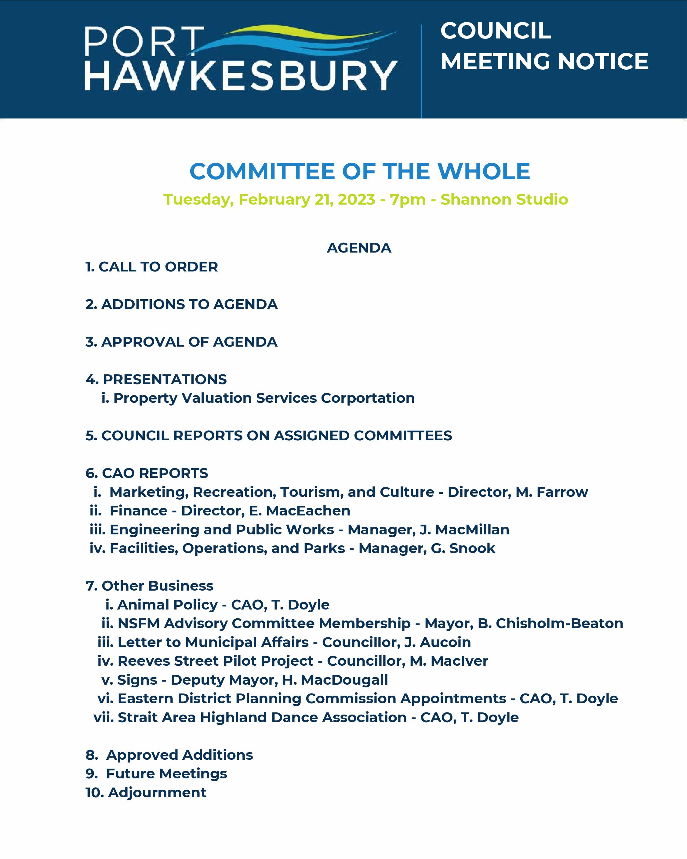 Committee of the Whole February 21, 2023