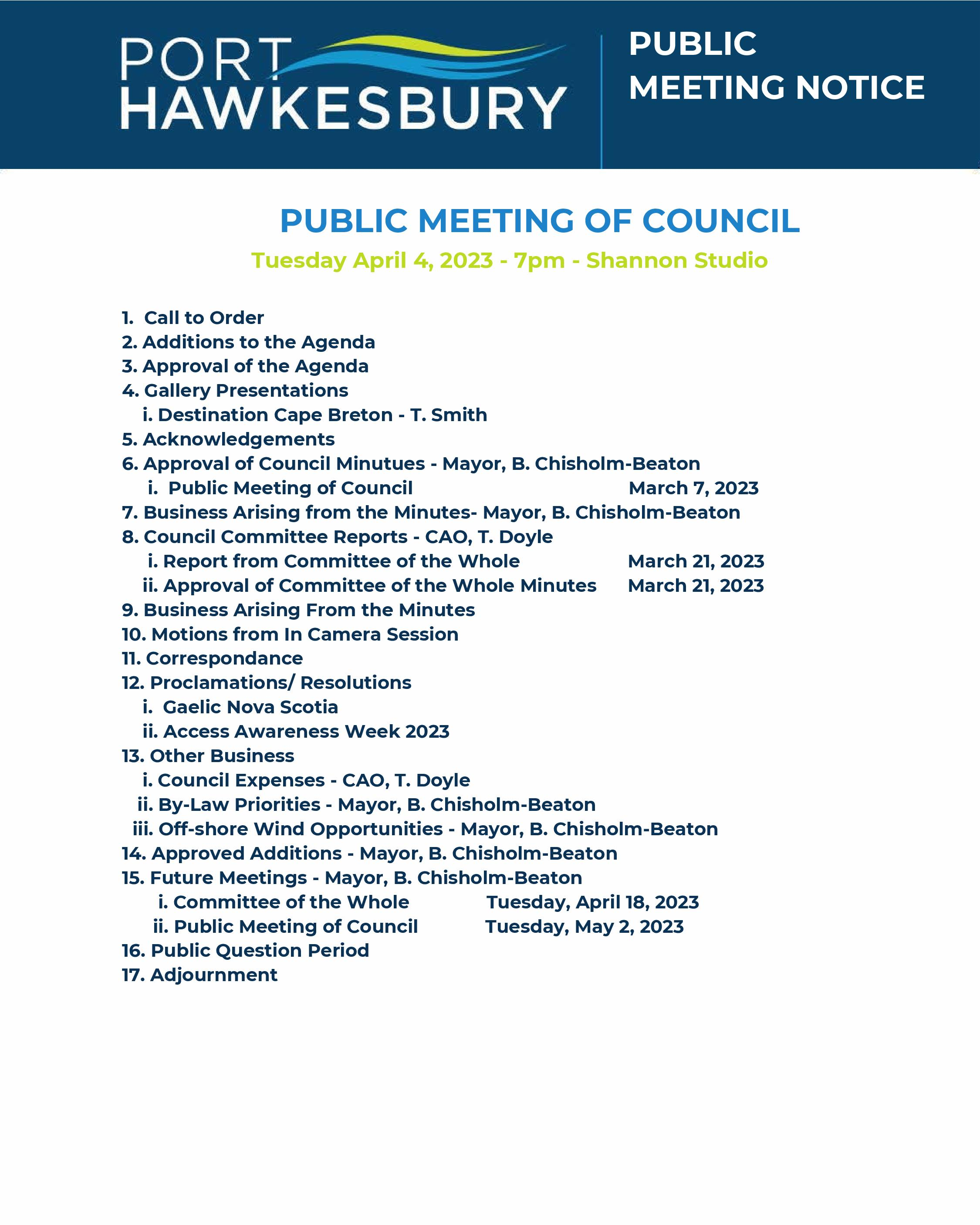 Public Meeting of Council – April 4, 2023