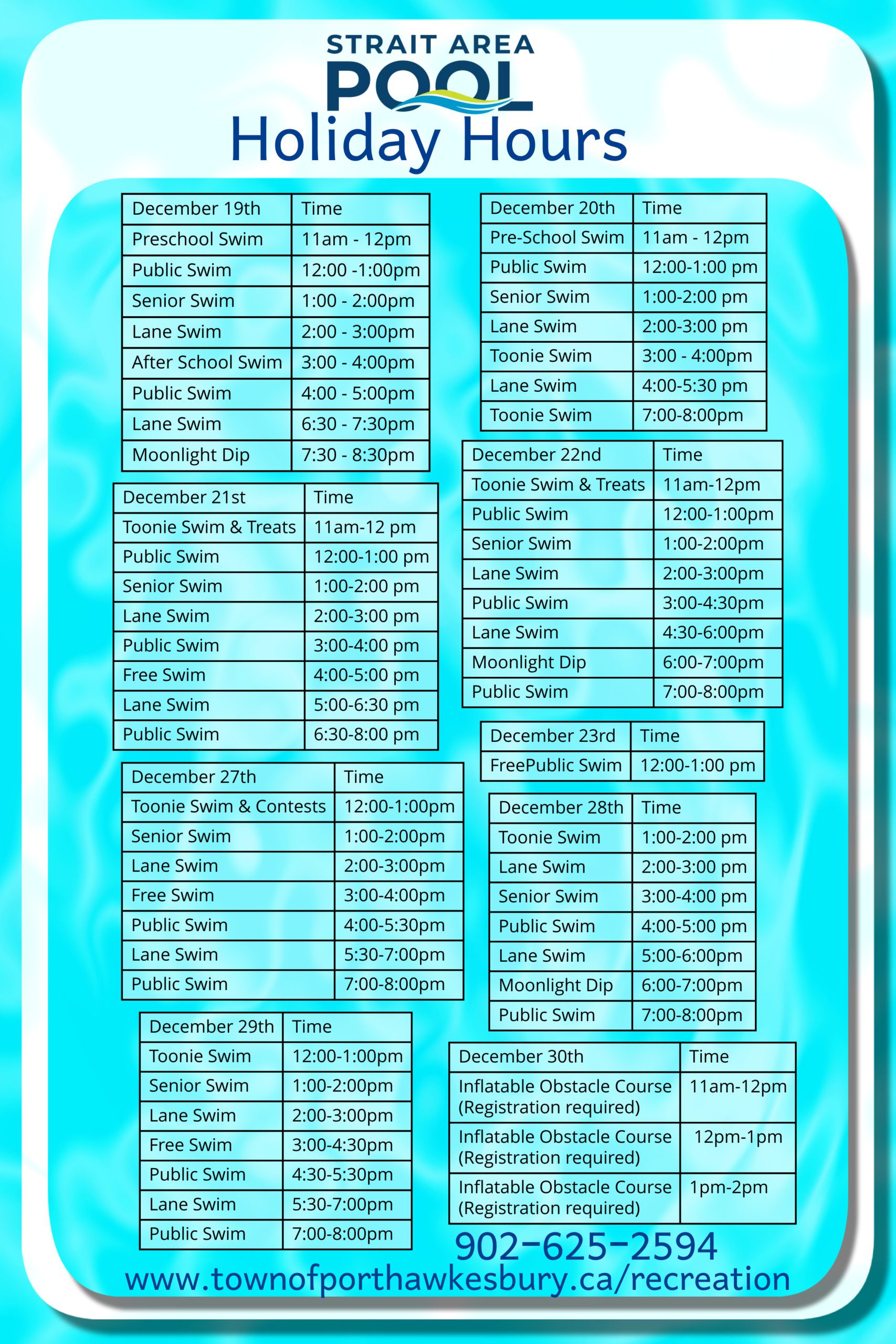 Strait Area Pool Holiday Hours